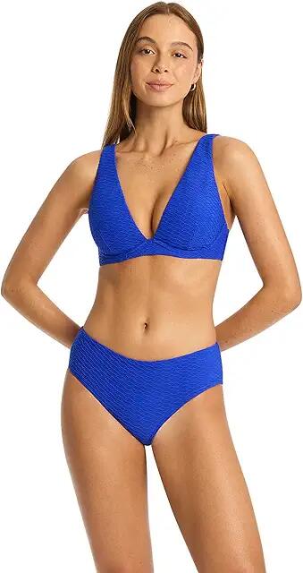 SEA LEVEL SWIM Honeycomb Longline Underwire Bra (Cobalt) Women's Swimwear Cover