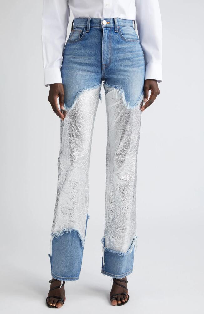 Brandon Maxwell Stella Mixed Media Straight Leg Jeans in Indigo And Silver Cover