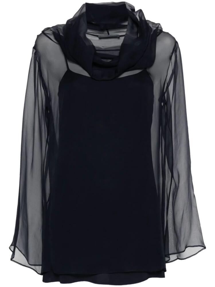 Alberta Ferretti cowl-collar semi-sheer blouse - Blue Cover