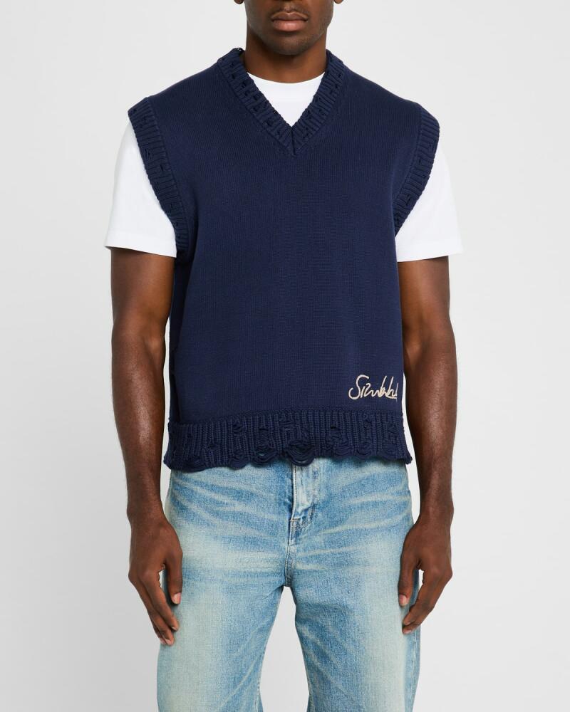 SIMKHAI Men's Zayn Distressed Sweater Vest Cover