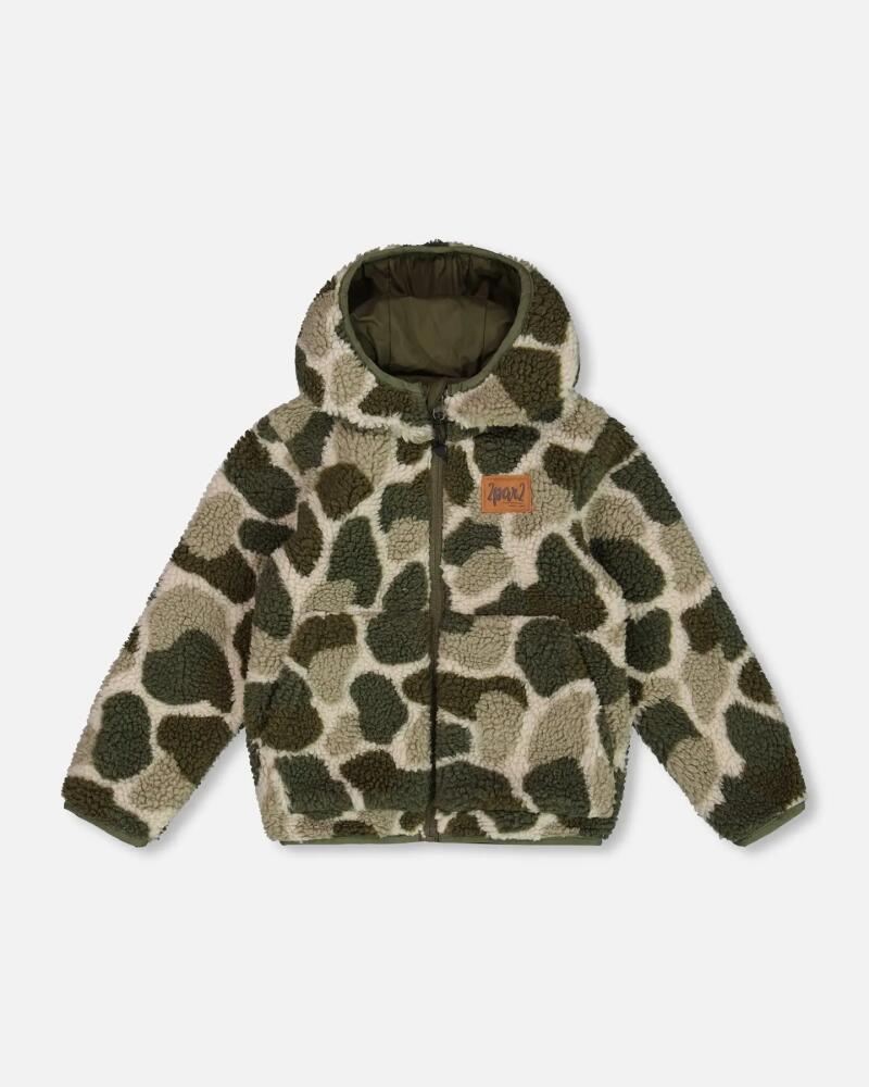 Deux par Deux Boy's Reversible Soft Fleece Jacket Camouflage Green in Kombu Green Cover