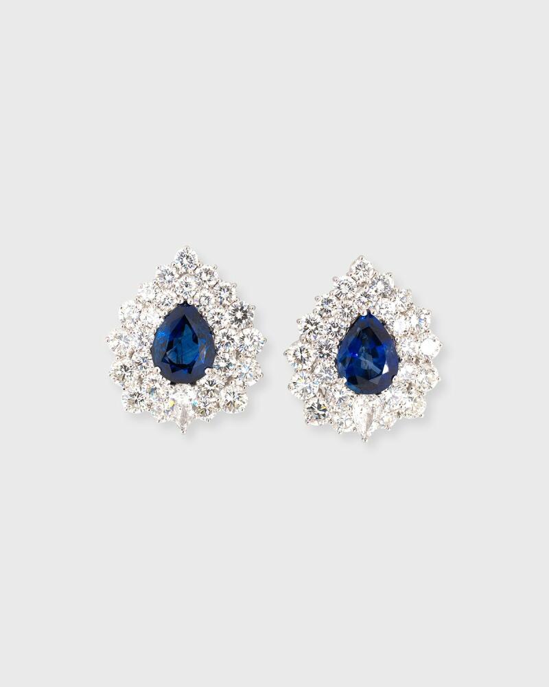 NM Estate Platinum Blue Sapphire and Diamond Pear Stud Earrings Cover