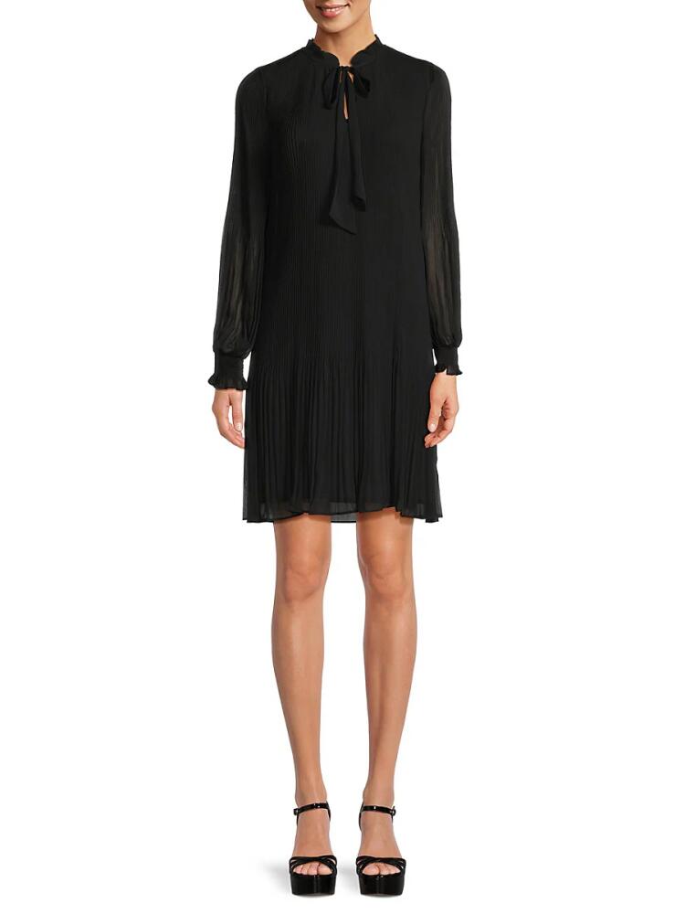 DKNY Women's Pleated Neck Tie Dress - Black Cover