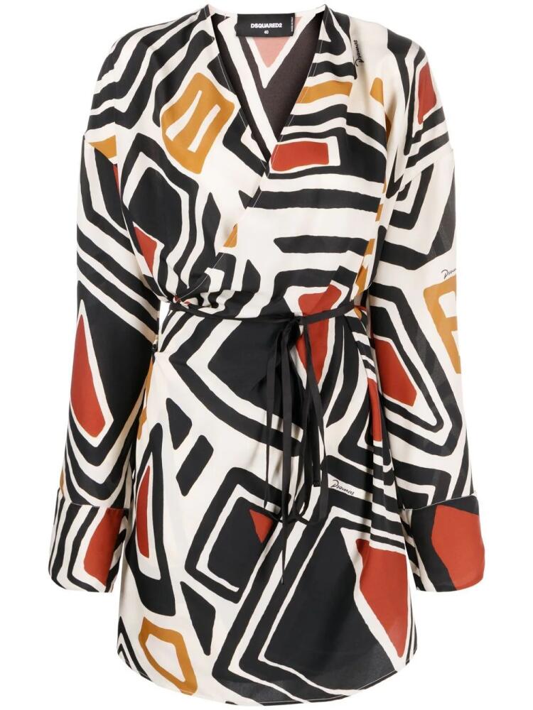 DSQUARED2 geometric-print wrap dress - White Cover