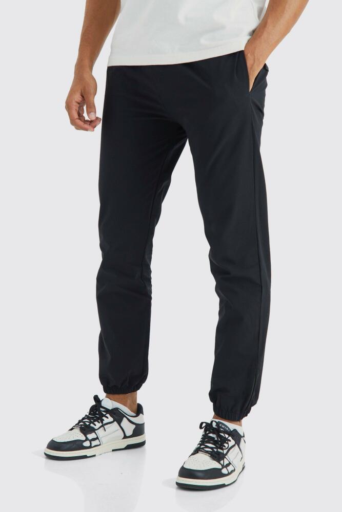 Mens Elasticated Waist Slim Fit Technical Stretch Sweatpant - Black Cover