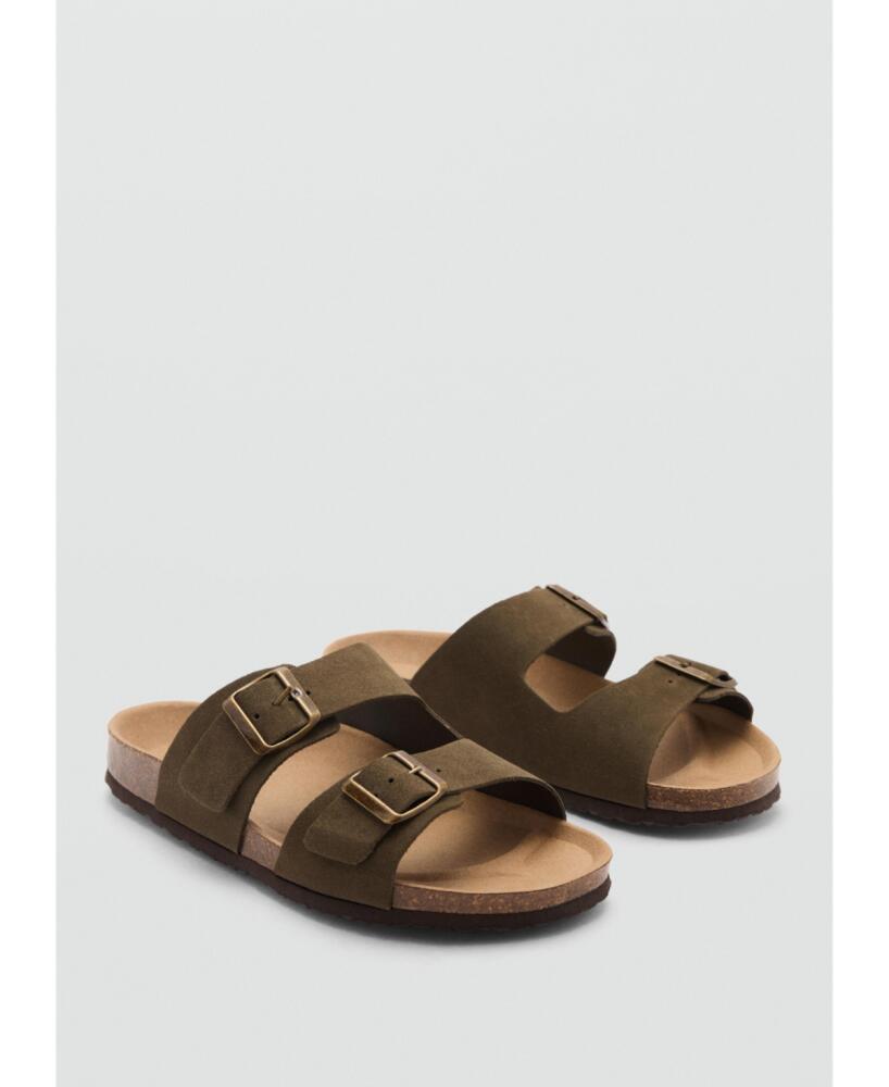 Mango Men's Buckle Detail Split Leather Sandals - Khaki Cover