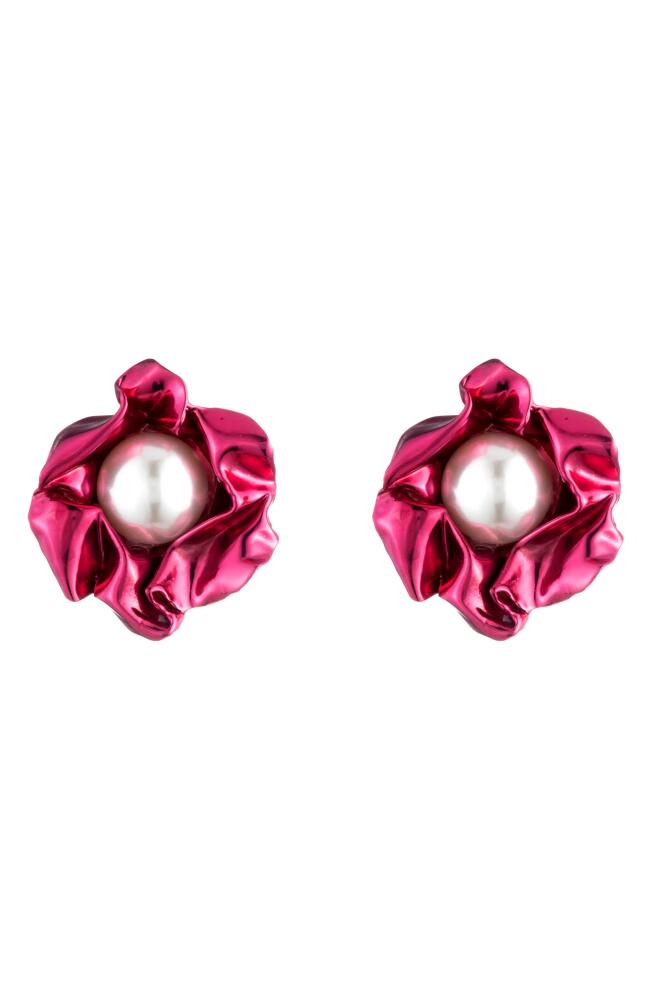 Sterling King Titania Imitation Pearl Drop Earrings in Fuchsia Cover