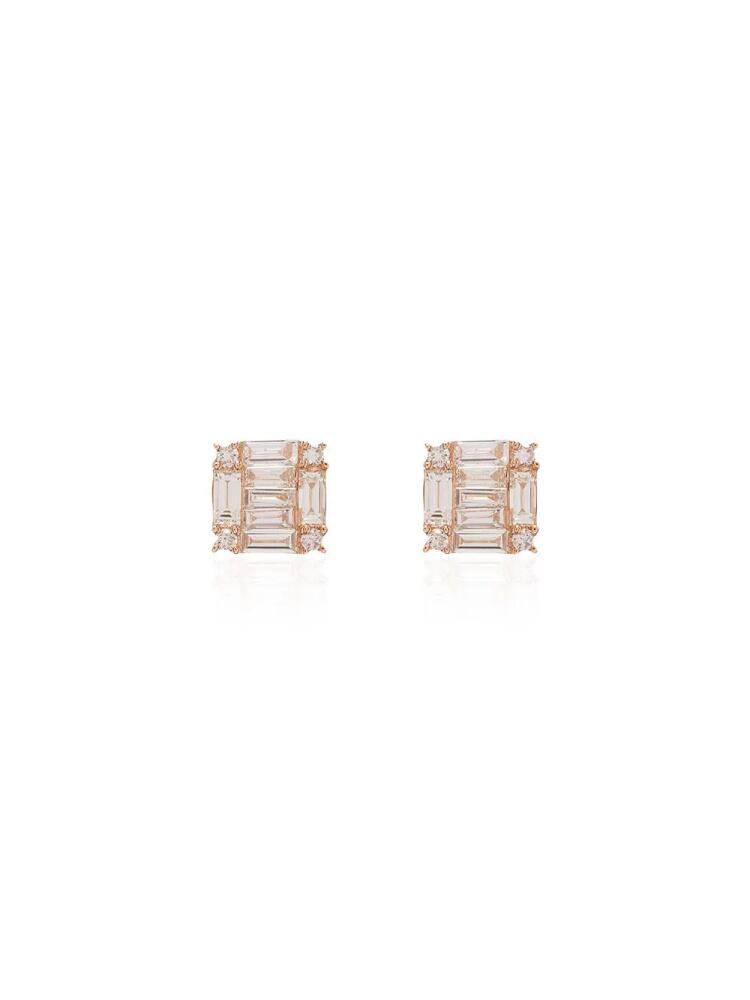 SHAY 18kt rose gold square diamond earrings - Pink Cover