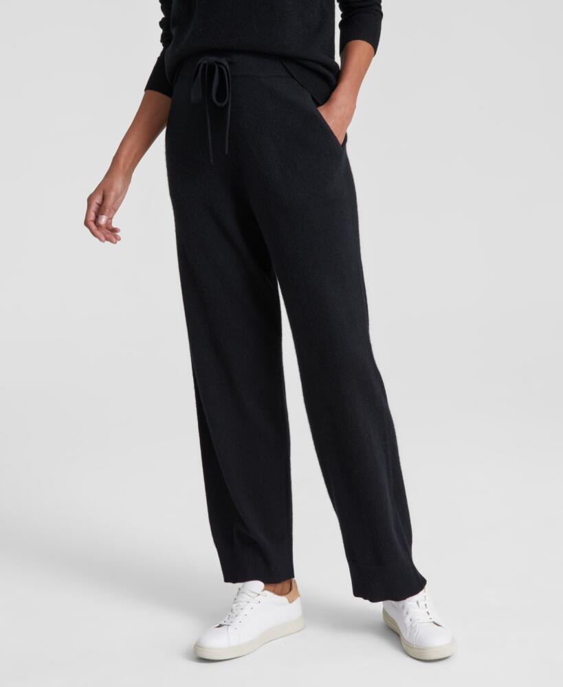 Charter Club Petite Cashmere Ribbed-Trim High Rise Sweatpants - Classic Black Cover