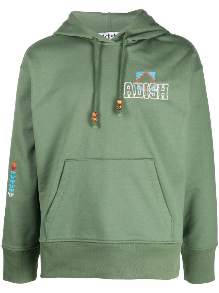 Adish chest logo-print detail hoodie - Green Cover