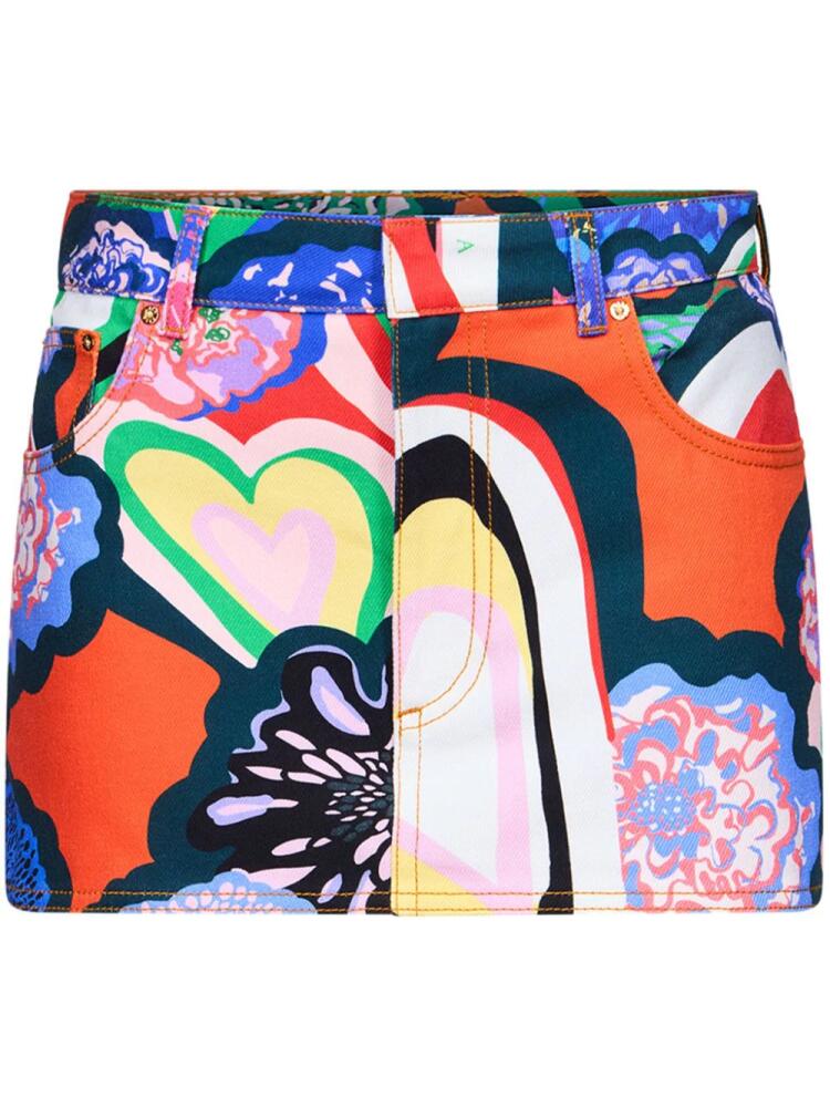 AREA abstract-print denim miniskirt - Orange Cover