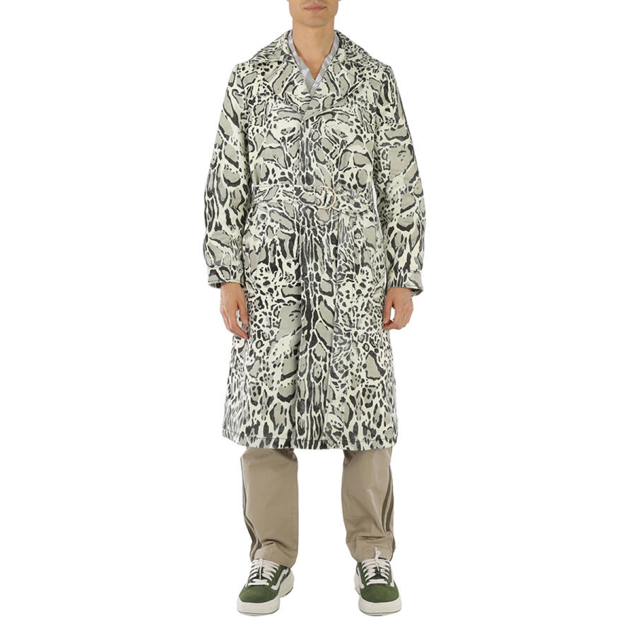 Roberto Cavalli Mens Jaguar Print Cotton Twill Trench Cover