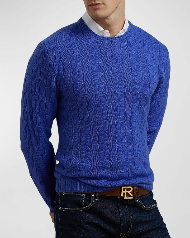 Ralph Lauren Purple Label Cashmere Cable-Knit Crewneck Sweater, Blue Cover