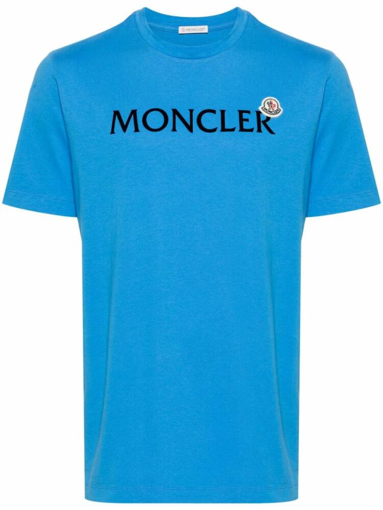 Moncler logo-flocked cotton T-shirt - Blue Cover