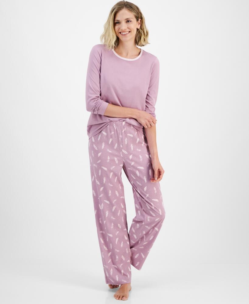 Charter Club Women's 2-Pc. Long-Sleeve Pajamas Set, Created for Macy's - Feathers Cover