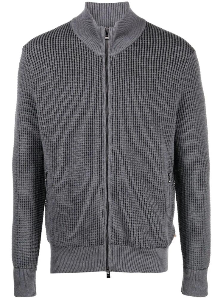 BOSS mock-neck waffle-knit cardigan - Grey Cover