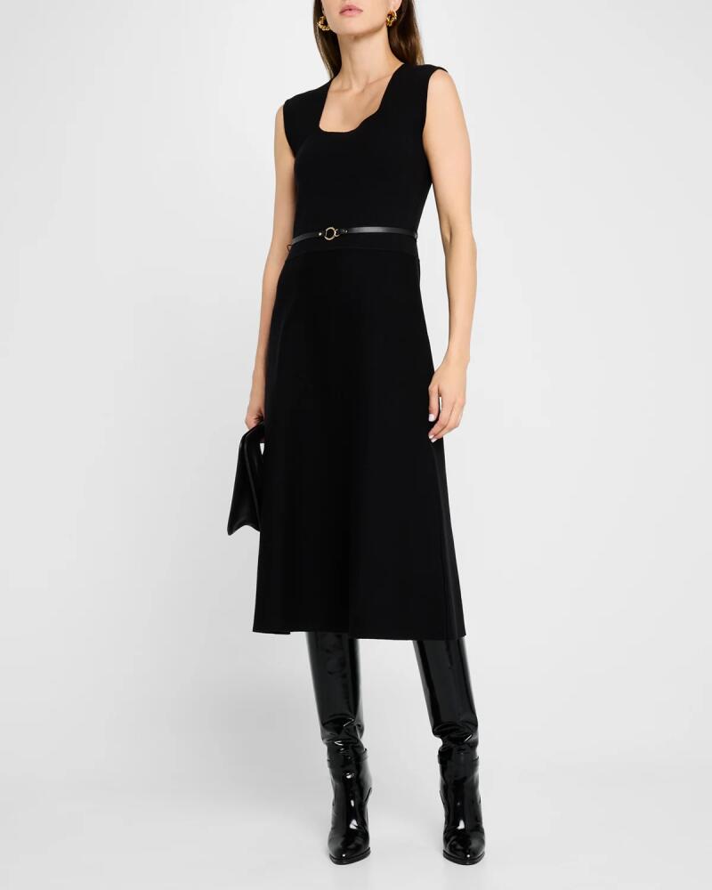 Elie Tahari The Vera Belted Scoop-Neck Midi Sweater Dress Cover