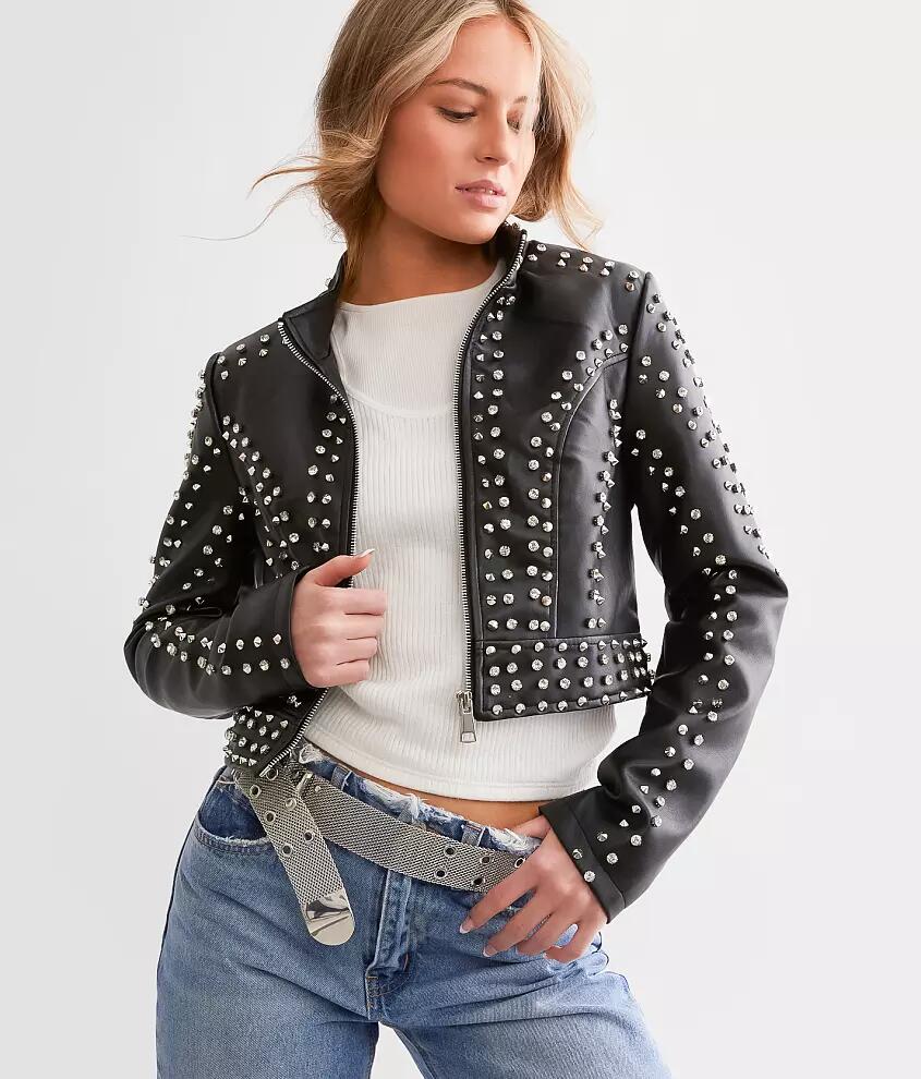 Azalea Wang Glitz Cropped Faux Leather Jacket Cover