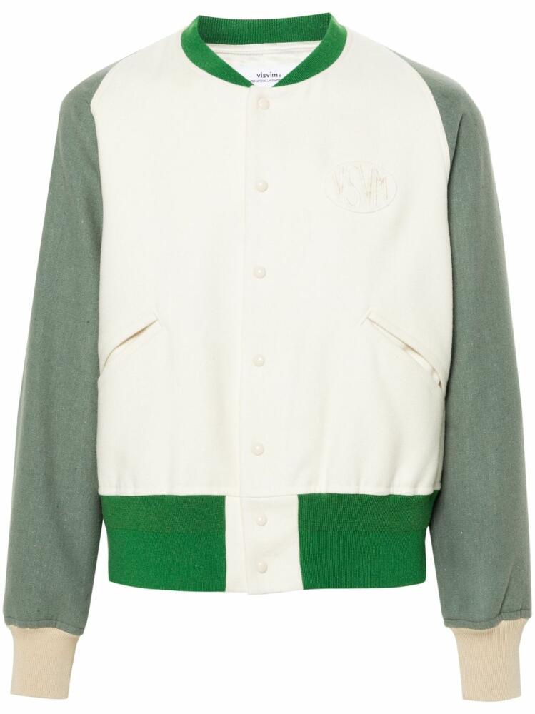 visvim logo-patch felted varsity jacket - White Cover