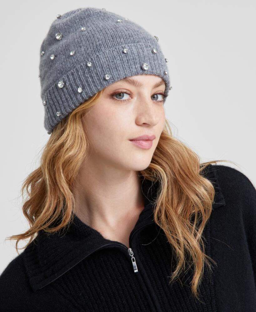 Charter Club Cashmere Embellished Cuffed Beanie, Created for Macy's - Mid Grey Heather Cover