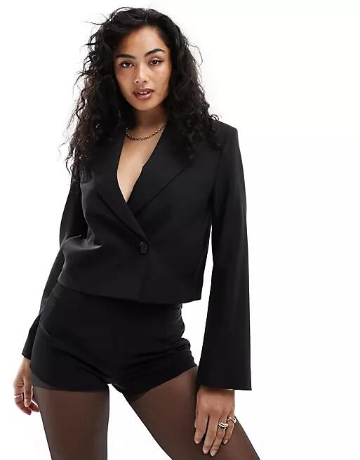 & Other Stories cropped blazer with extended shoulder in black - part of a set Cover