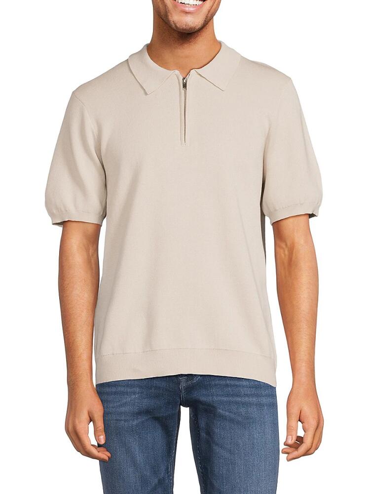 Elie Tahari Men's Quarter Zip Polo Sweater - Pale Sand Cover