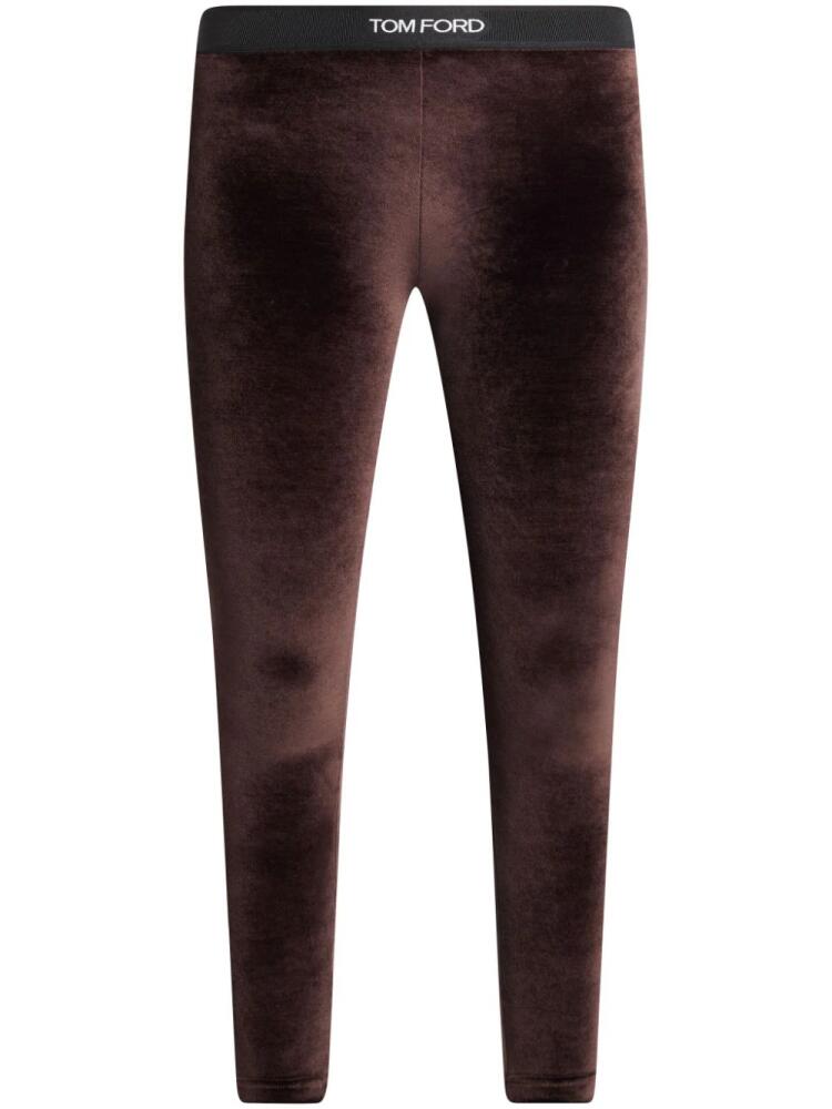 TOM FORD logo-waistband velvet leggings - Brown Cover