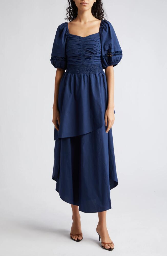 Ramy Brook Persephone Puff Sleeve Cotton Midi Dress in Spring Navy Cover