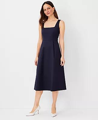 Ann Taylor The Petite Square Neck Midi Dress in Stretch Cotton Cover