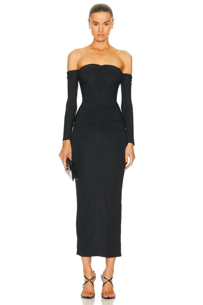 fleur du mal Jersey Ruched Midi Dress in Black Cover