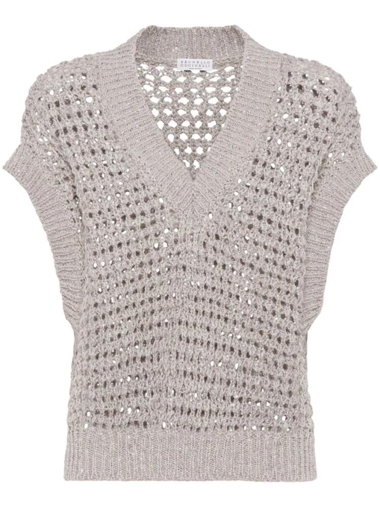 Brunello Cucinelli V-neck knitted vest - Grey Cover