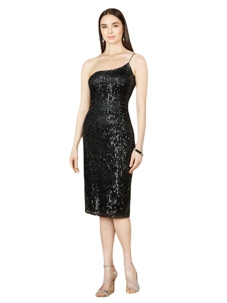 LARA New York One Shoulder Midi Cocktail Dress in Black Cover