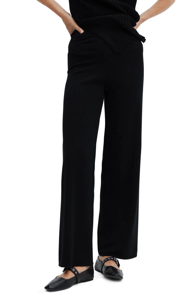 MANGO High Waist Wide Leg Knit Pants in Black Cover