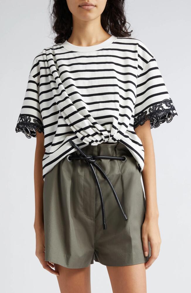 3.1 Phillip Lim Stripe Drape Front T-Shirt in White Multi Stripe Cover