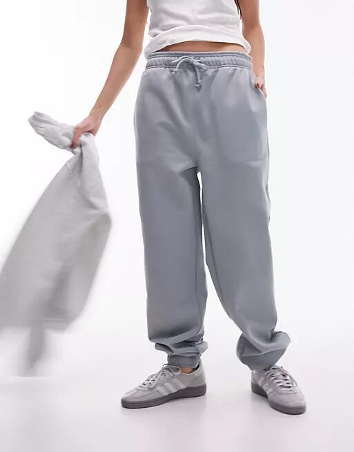 Topshop oversized cuffed sweatpants in soft blue Cover