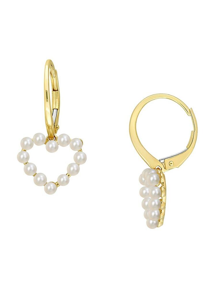 Sonatina Women's 14K Yellow Gold & 2-2.5MM Freshwater Pearl Drop Heart Earrings Cover