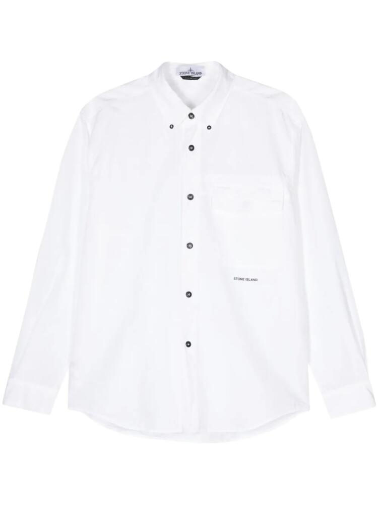 Stone Island logo-print cotton linen shirt - White Cover