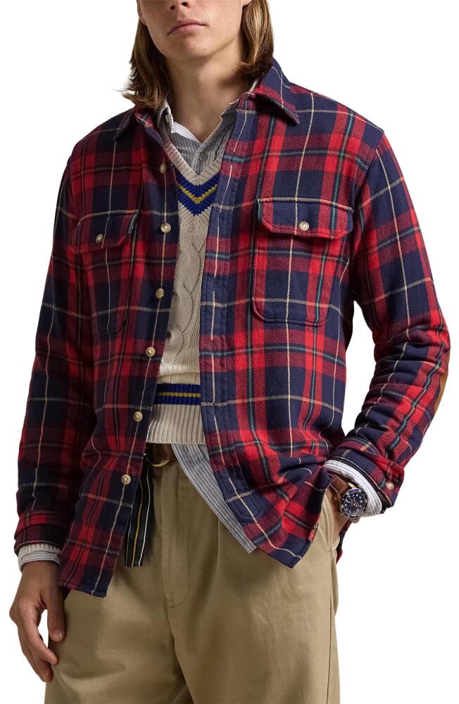 Polo Ralph Lauren Plaid Flannel Elbow Patch Button-Up Overshirt in Red/Navy Multi Cover