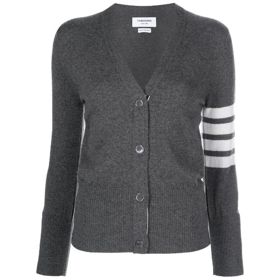 Thom Browne Ladies Dark Grey Cashmere 4-Bar Cardigan Cover