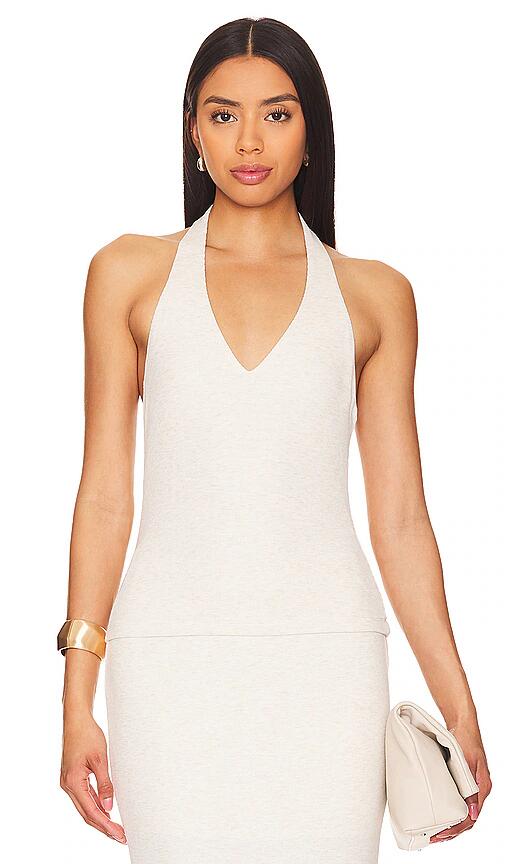 LNA Sophie Rib Halter Top in White Cover