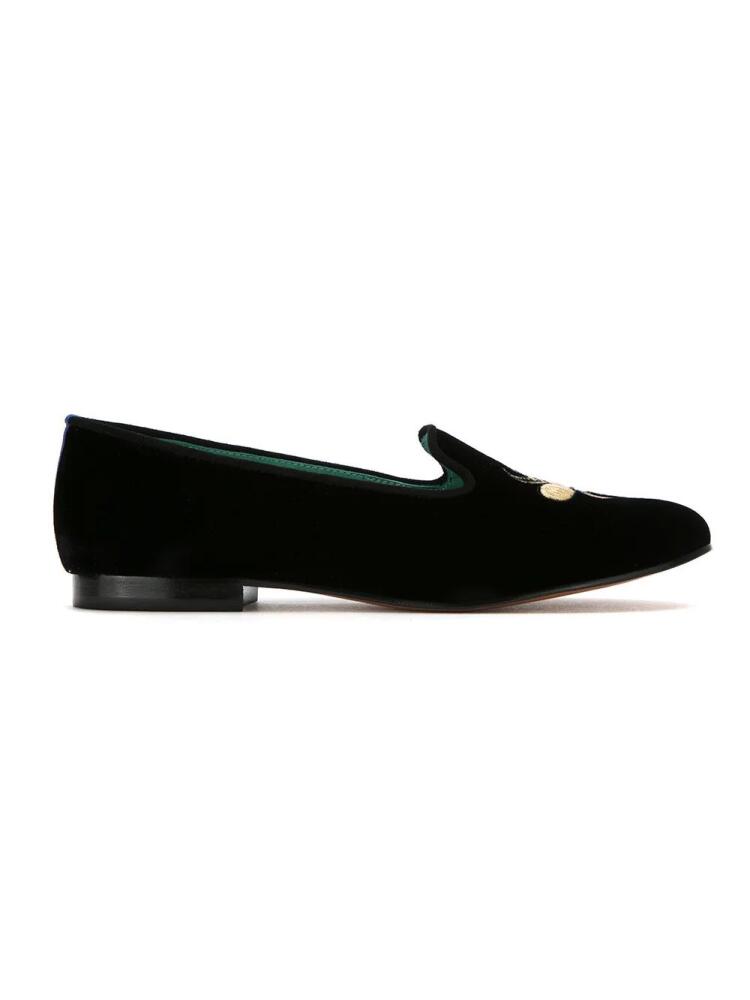 Blue Bird Shoes embroidered velvet Bugs loafers - Black Cover