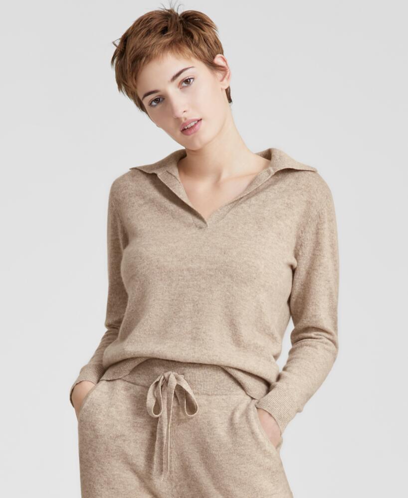 Charter Club Women's Collared Long-Sleeve 100% Cashmere Sweater, Created for Macy's - Pearl Taupe Heather Cover