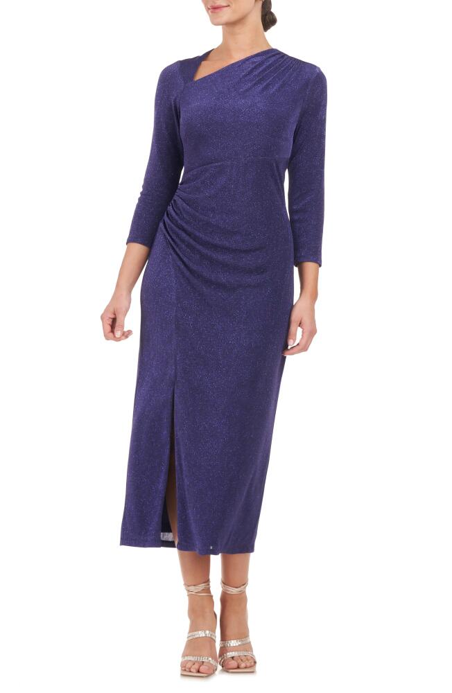 JS Collections Violeta Metallic Gathered Cocktail Midi Dress in Navy Cover