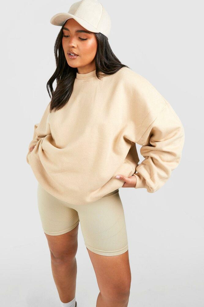 boohoo Womens Recycled Plus Basic Oversized Sweatshirt - Beige Cover