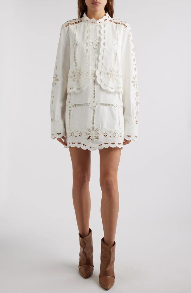 Isabel Marant Praline Eyelet Embroidered Long Sleeve Cotton Dress in White Cover