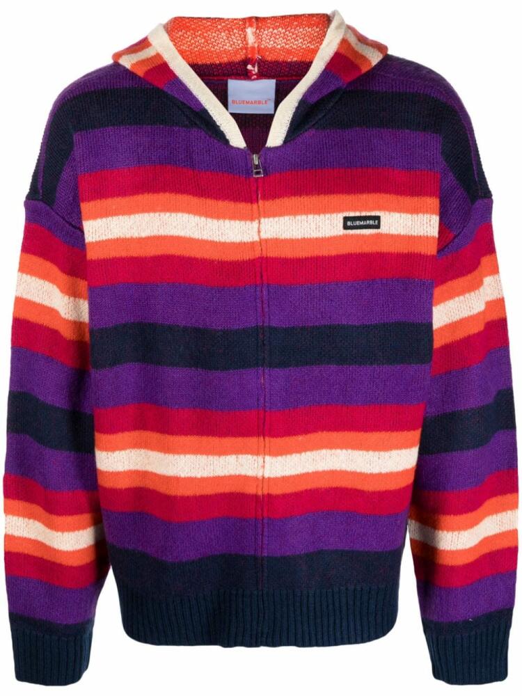 BLUEMARBLE logo-patch striped zip-up hoodie - Purple Cover