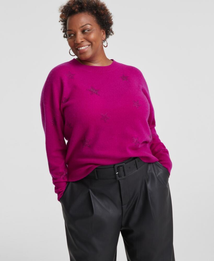 Charter Club Plus Size 100% Cashmere Star Sweater, Created for Macy's - Fushia Flair Cover