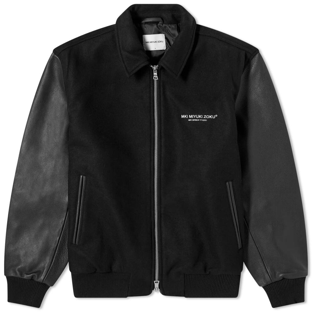 MKI Men's NDM Leather Varsity Jacket in Black Cover