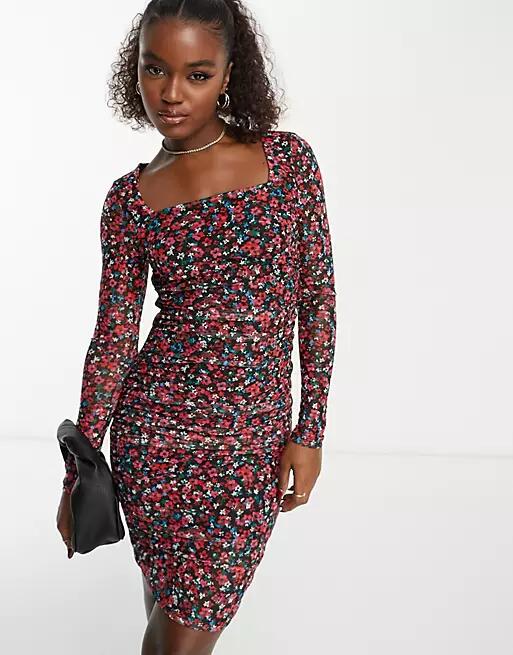 Y.A.S emla long sleeve dress in black and pink print-Multi Cover