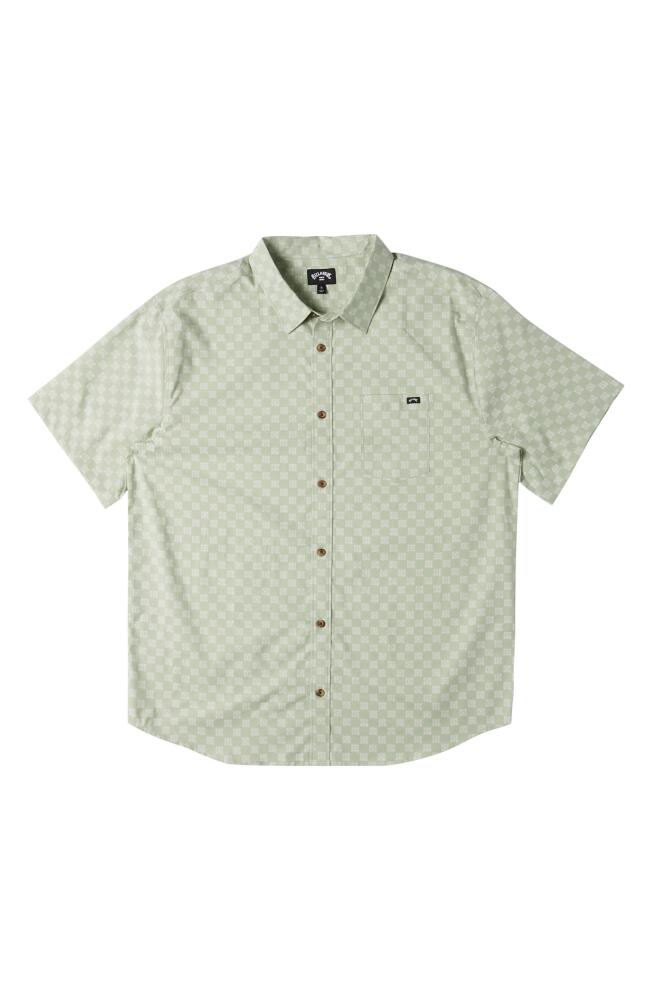 Billabong Sundays Mini Print Short Sleeve Cotton Button-Up Shirt in Seafoam Cover